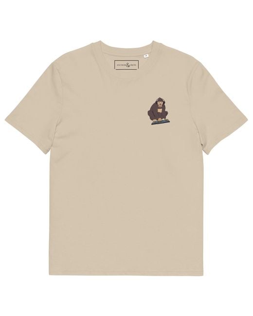 Anchor and Crew Natural Neutrals Desert Dust D J Monkey Organic Cotton Embroidered T-Shirt