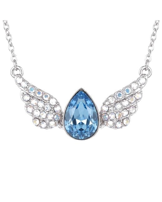 Modenaire Metallic Aqua Teardrop Angel Wing Pendant Necklace