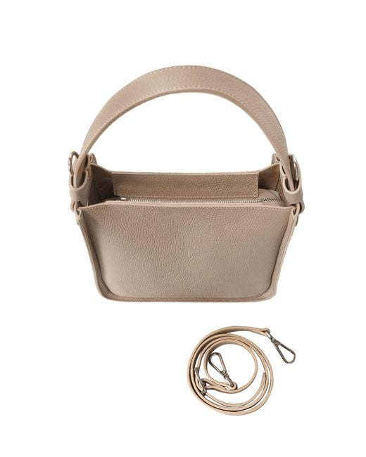 Le Parmentier Natural Neutrals Duplo Medium Hammered Leather Top Handle Bag