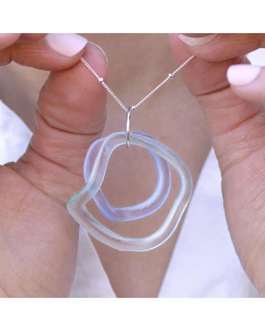 Smart Glass Jewelry Blue Recycled Glass Wave Pendant Ocean Colors Sterling