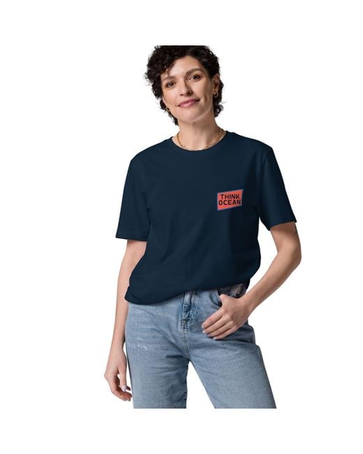 Anchor and Crew Blue Think Ocean Fish Pixel Art Organic Cotton T-Shirt