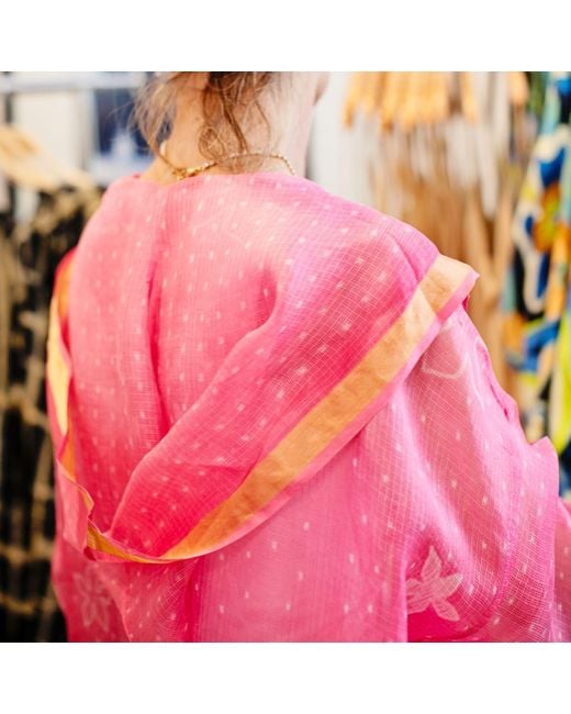Tiger and the Monkey Pink The Gabriella Handloomed Sheer Silk Shibori Coverup Duster
