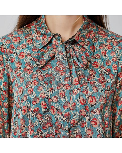 Smart and Joy Brown Ascot-Tie Flower Print Shirt
