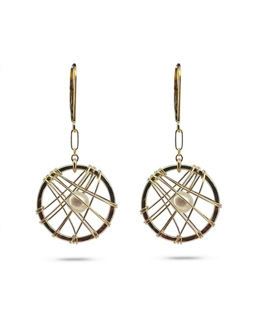Greyewolfe Metallic Small Circular Caged Pearl Earrings