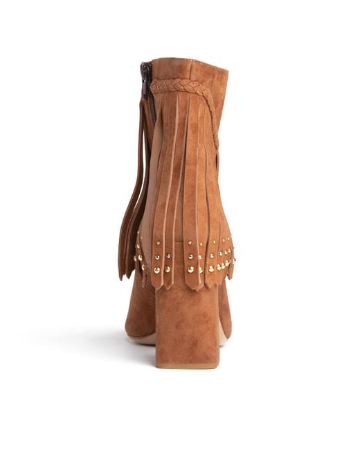 Beautiisoles by Robyn Shreiber Made in Italy Brown Tal Cognac Bootie Suede Fringes With Zipper Elegant & Comfortable For Work & Evening