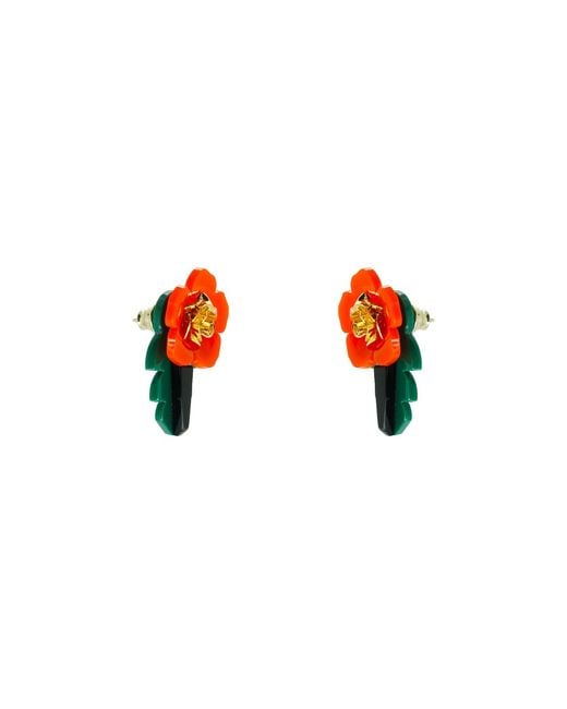 Gissa Bicalho Red Handmade Acrylic Earring Rose And Leaf S