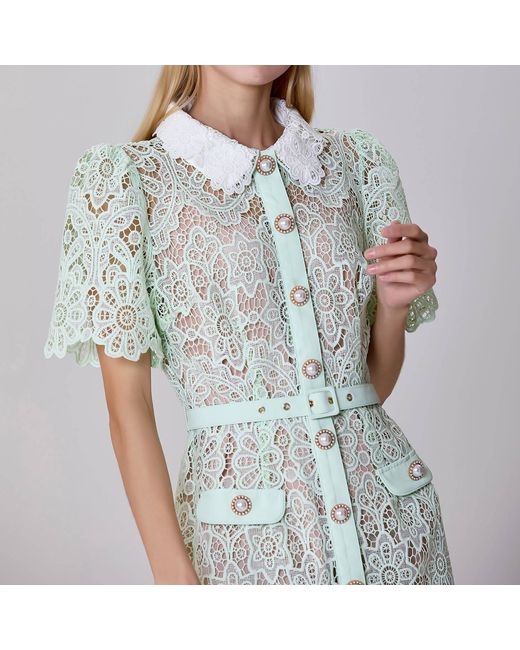Smart and Joy White Neutrals Sheer Full Lace Button Line Dress