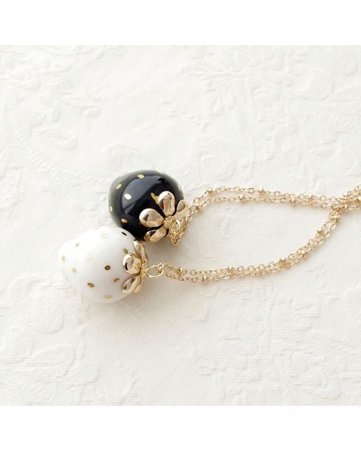 POPORCELAIN Metallic Golden White Porcelain Strawberry Necklace