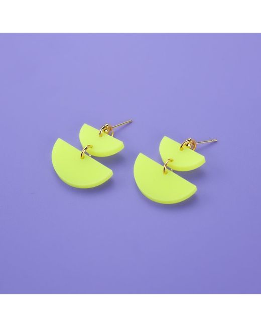 By Chavelli Yellow Twin Luna Half-Moon Dangly Earrings