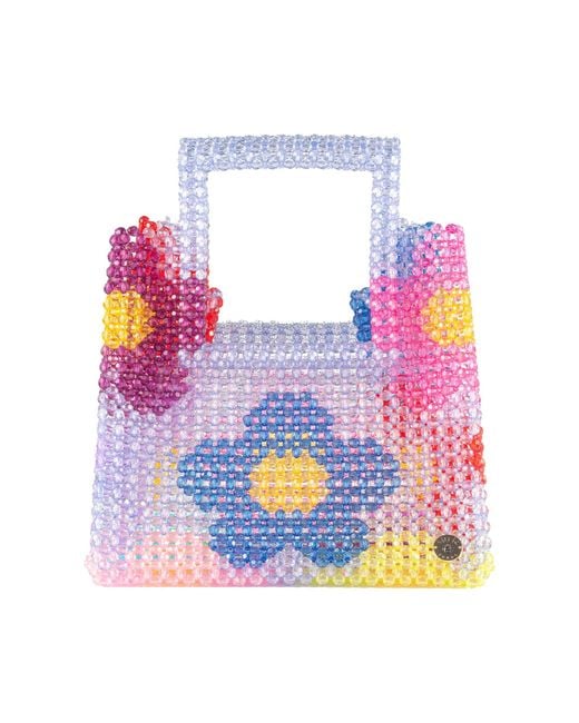 Tillie Beads Blue Daisy Square Handle Tote Bead Bag