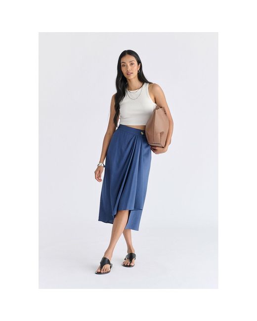 Paisie Blue Draped Wrap Midi Skirt