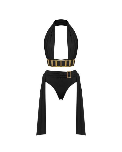 ANTONINIAS Natural Amaze High Waisted Swimwear Bottom With Decorative Belt And Golden Buckle