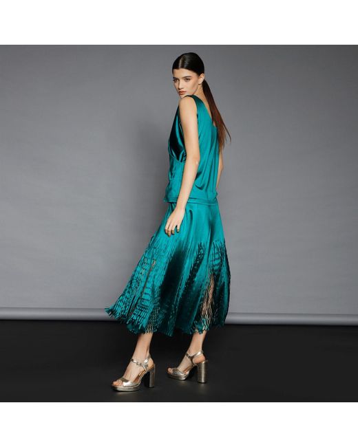 Silvia Serban Green Midi Laser Cut Paneled Skirt