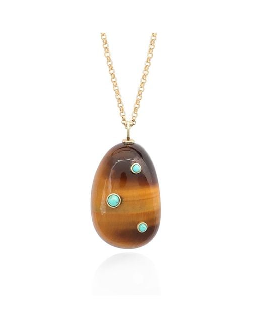Hye Jane Jewelry Metallic Large Tigers Eye Pietra Necklace