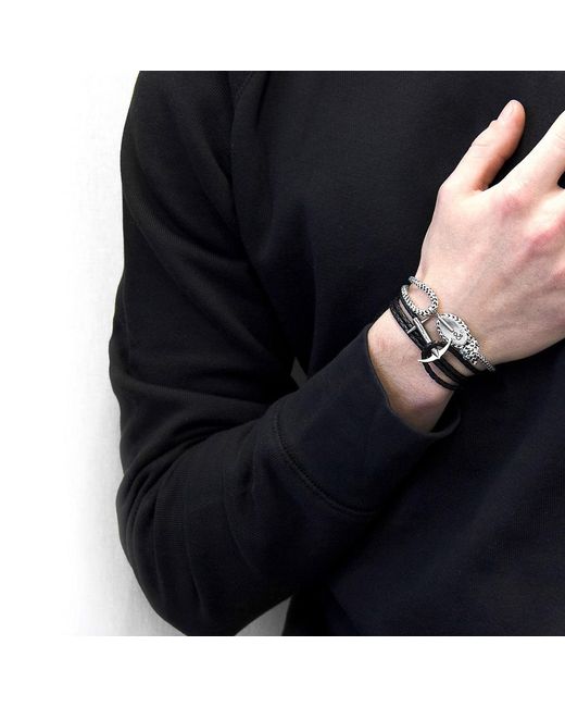 Anchor and Crew Multicolor Coal Black Admiral Anchor Silver & Braided Leather Bracelet for men