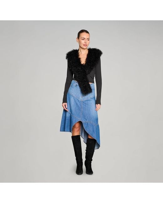 Love and Nostalgia Blue Little Wildflower Denim Midi Skirt