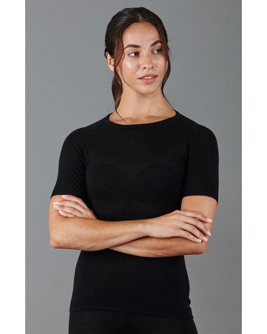 Paul James Knitwear Black Midweight Merino Activewear Selene T-Shirt