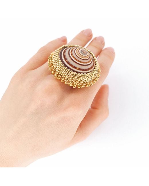 Oana Savu Metallic Sea Shells Glass Beads Unique Ring Summer Ocean Inspired