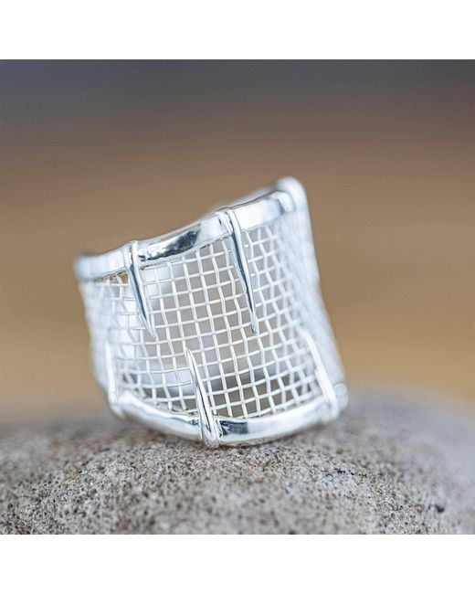 German Kabirski White Tessera And Titanium Mesh Adjustable Open Band Ring