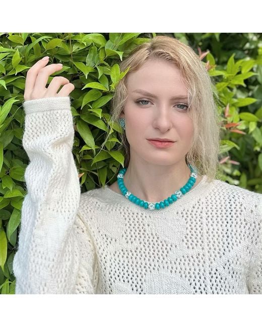 Farra Blue With Rhinestones Bordered Short Necklace