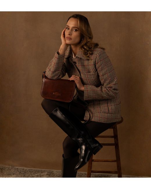 Time Resistance Brown Leather Crossbody Bag For