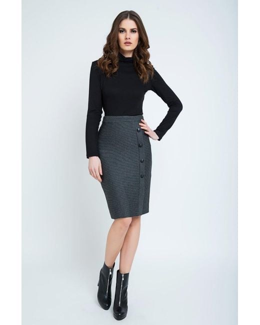 Conquista Black Elegant Stripes Sheath Pencil Skirt
