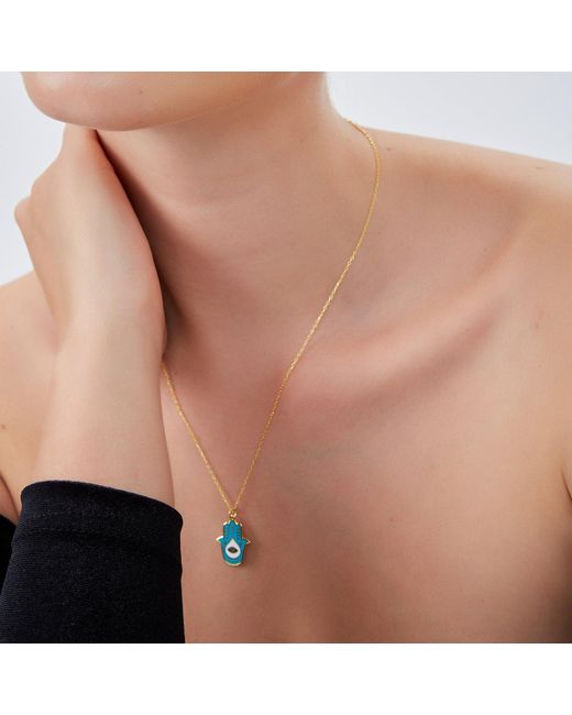 Spero London Blue Authentic Color Hamsa Hand Necklace Sterling