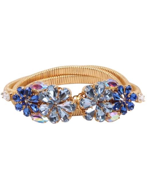 DAMAPREZIOSA Blue Plated Stretch Metal Belt With Daisy Buckle With Sapphire And Aquamarine Crystals