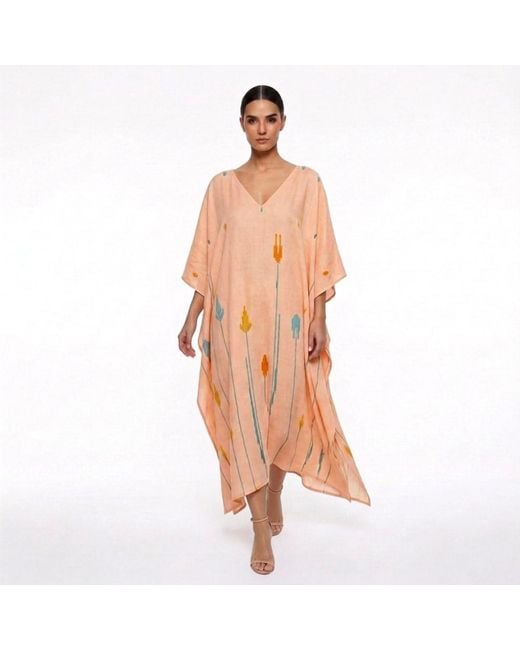 Pink Maharani Pink Blush Jamdani Cotton Kaftan For