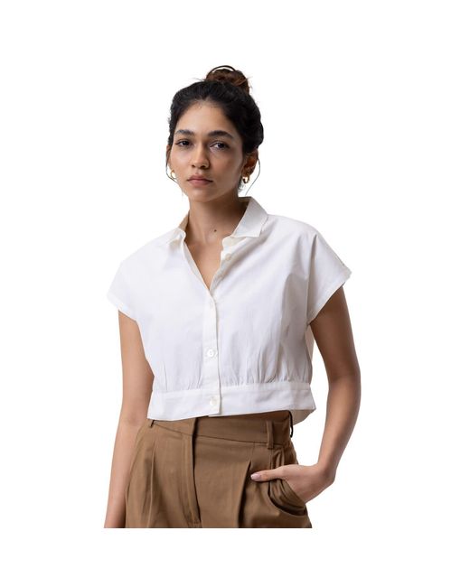 REISTOR White Oversized Crop Cotton Shirt
