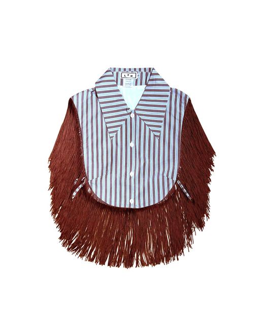 L2R THE LABEL Red Striped Reversible Fringe Vest