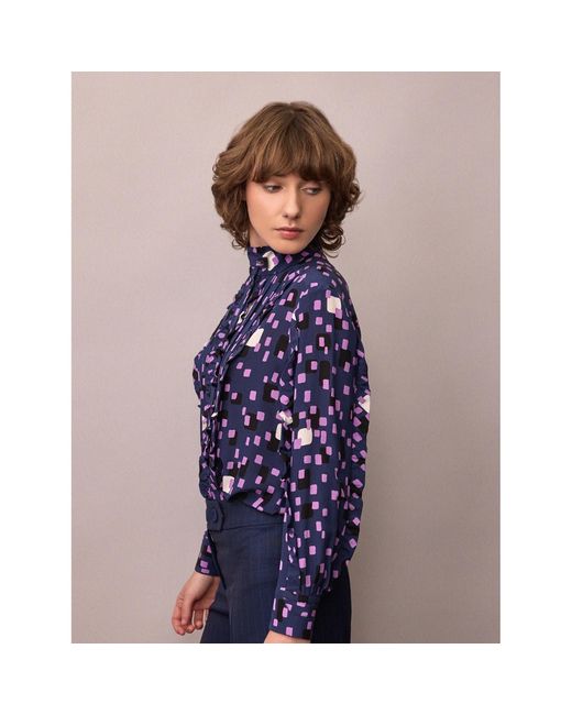Amanda Thompson Couture Blue Frankie Shirt Abstract Print Silk