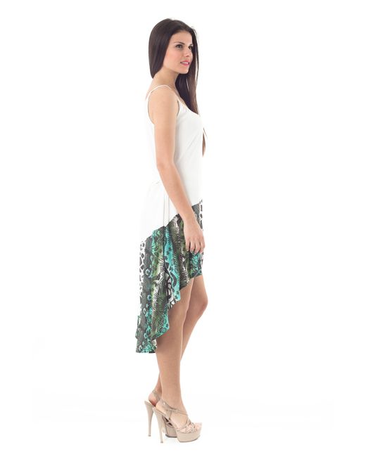 Conquista White Contrast Print High Low Dress