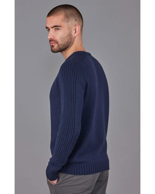 Paul James Knitwear Blue Organic Cotton Alexander Crew Neck Jumper for men