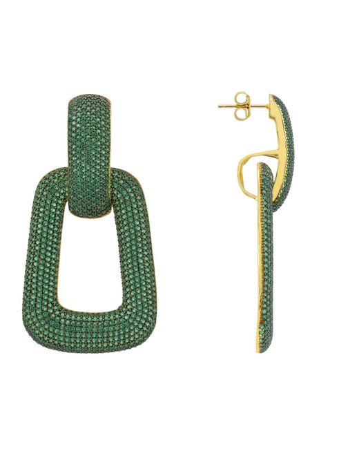 Latelita London Green Geo Trapezoid Link Drop Earrings Gold Emerald Cz