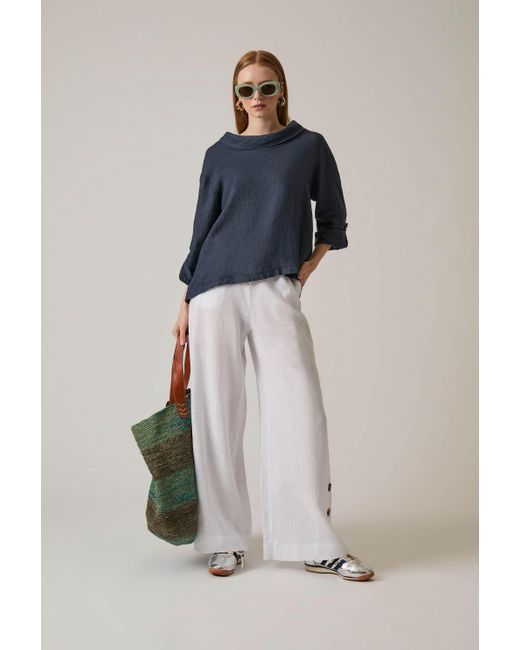 James Lakeland Blue Cowl Neck Linen Top