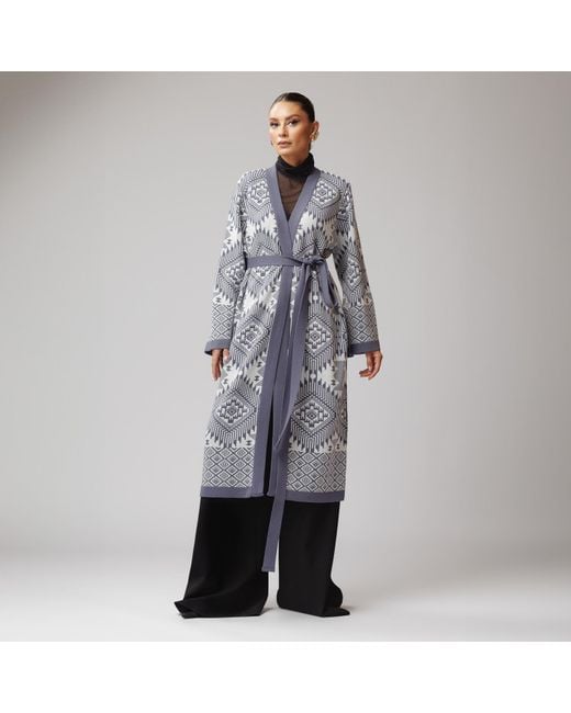 concept A trois Blue Graphic Print Knit Cardigan