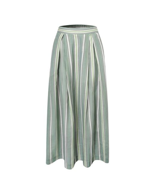 Smart and Joy Green Striped Midi Skirt With Cotton Lining