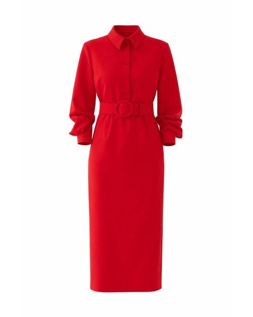 Exquise Red Belted Midi Adler Dress –