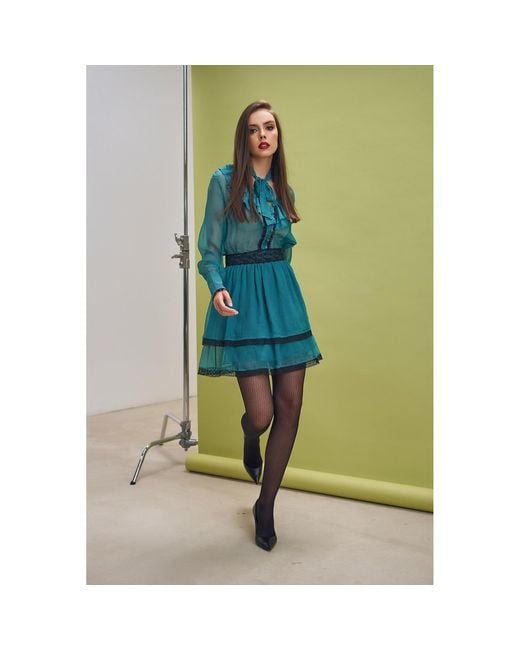 AVENUE No.29 Blue Silk Ruffled Mini Dress –