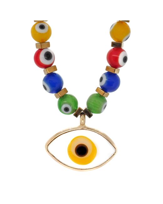Ebru Jewelry Metallic Evil Eye Beaded Necklace 20"