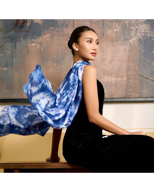 Silk and Bears Blue Sky Shibori Silk Shawl – Hand-Dyed Mulberry Silk Wrap