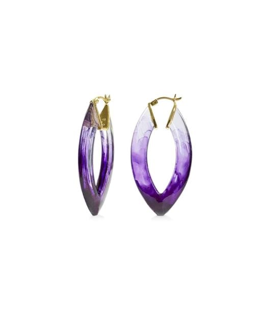 Gold & Honey Purple Ombre Marquise Lucite Hoop Earrings