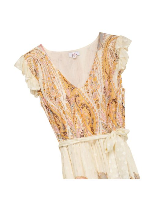 Niza Metallic Flowy Midi Dress With Front Embroidery