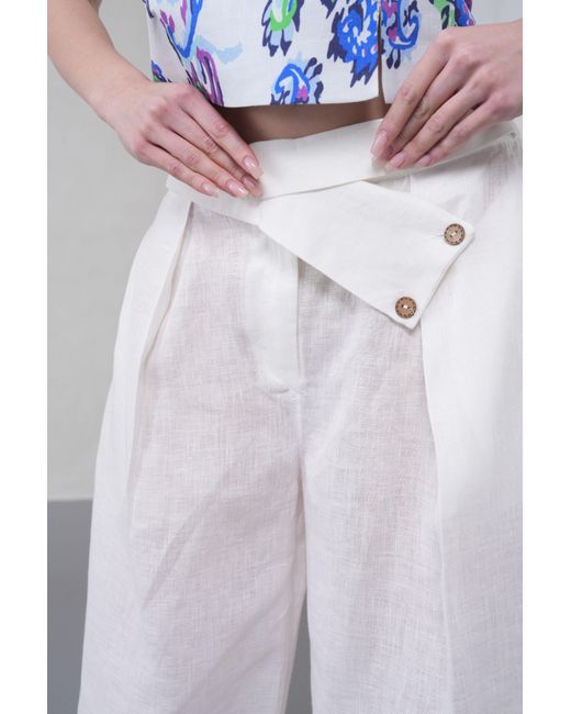 Lumina Eligma White The Wrapline Linen Trouser