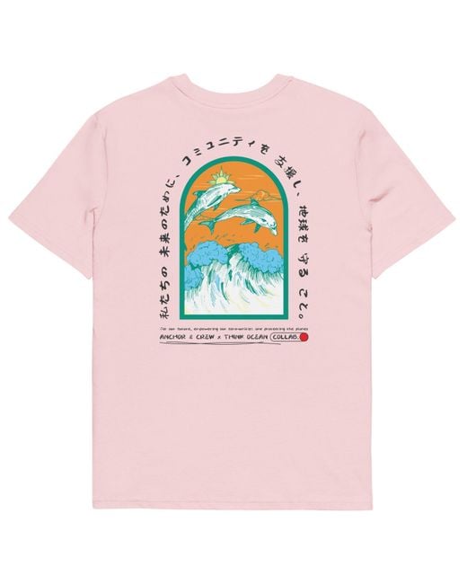 Anchor and Crew Pink Cotton Think Ocean Five Japan Gurafiku Organic Cotton T-Shirt