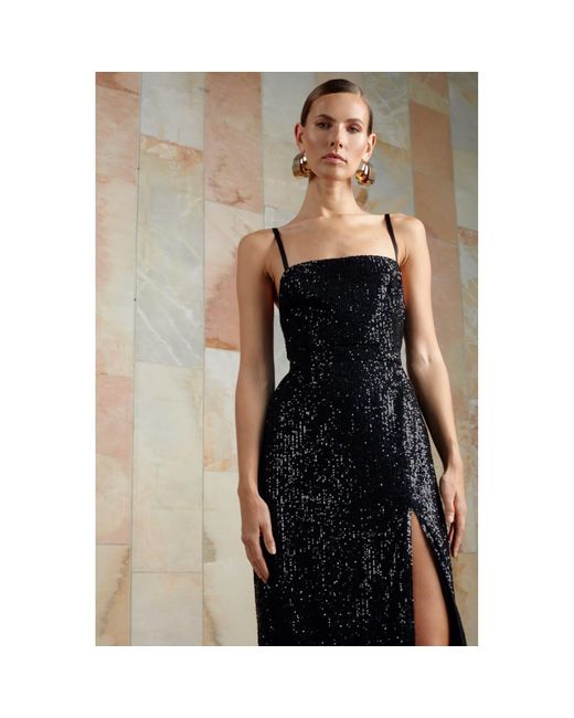 Undress Black Chloe Sequin Midi Cocktail Dress With Front Slit
