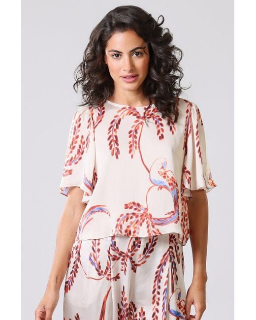 Traffic People Pink Birds Of A Feather Cream And Rene Short Sleeve Blouse