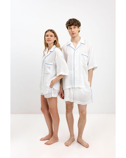 InAvati White Pyjama Shirt With Stripes And Short Sleeves