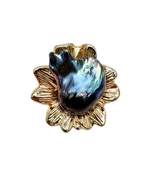 Farra Metallic Flower Setting With Baroque Pearls Brooch/ Pendant